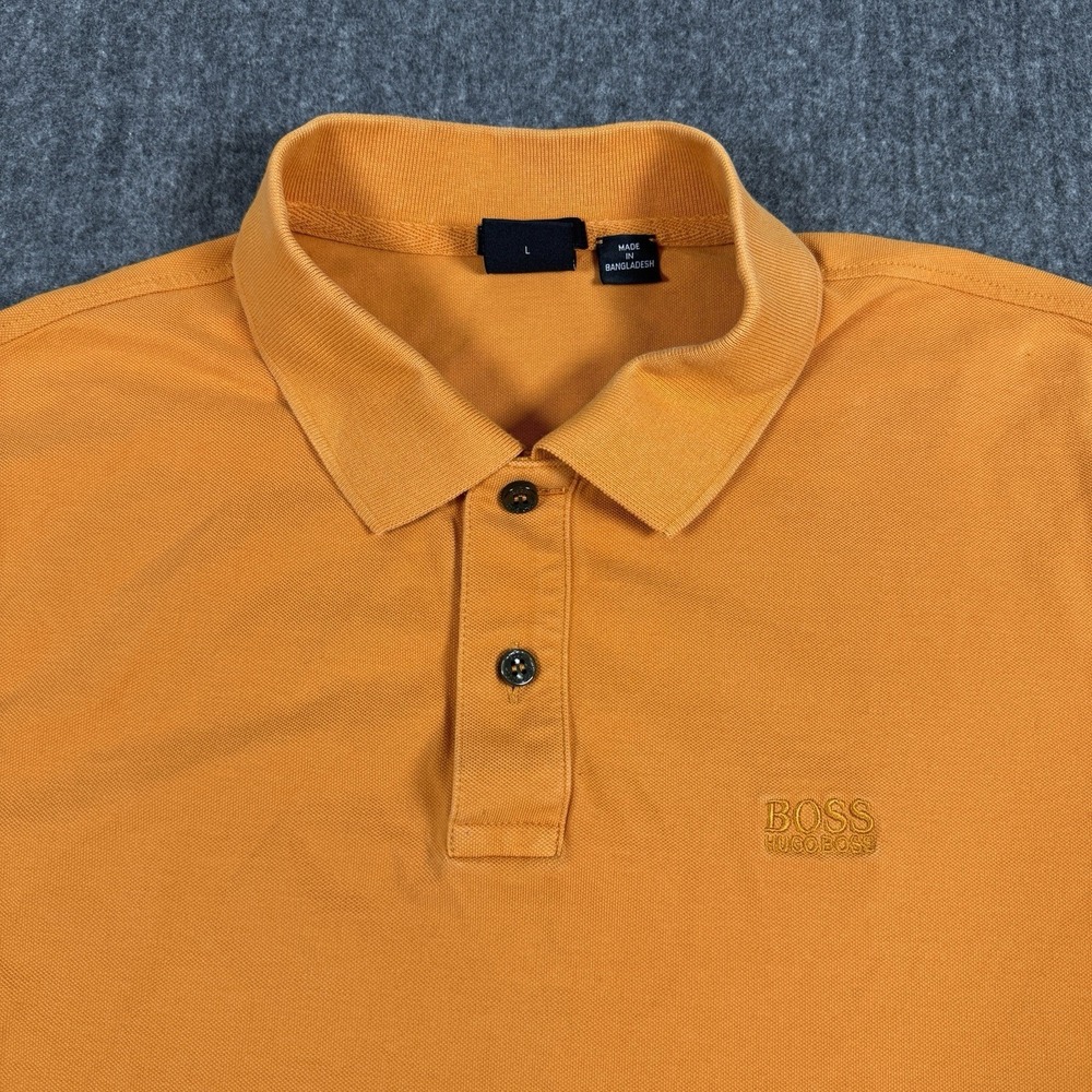 BOSS Hugo Boss Mens L Polo Shirt Orange Pima Cotton Short Sleeve Logo